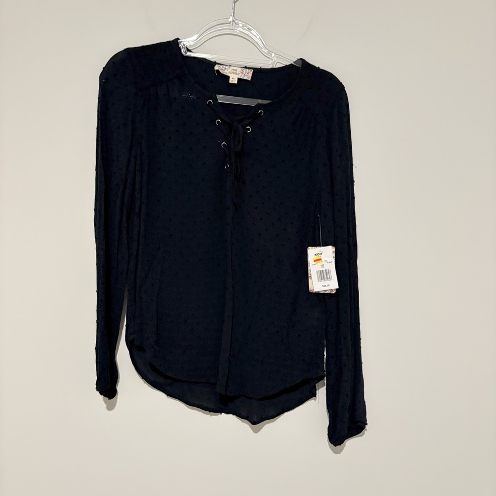 Pink republic polka dot lace upElegant‎ Black Women's Top black size XS